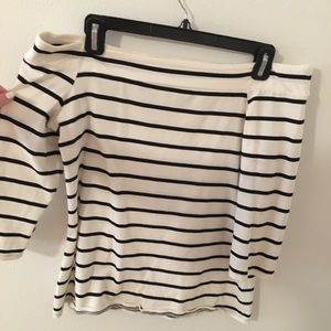 Off the Shoulder White and Blue Striped Top- LOFT